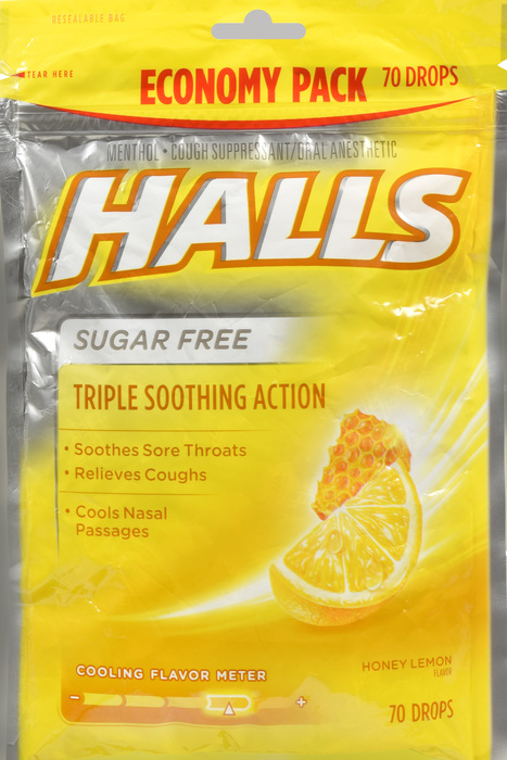 HALLS BAG S/F HONEY LEMON 70CT