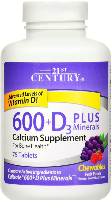 21st Century Calcium 600mg + D3 Plus Minerals Chewable Tablets 75ct