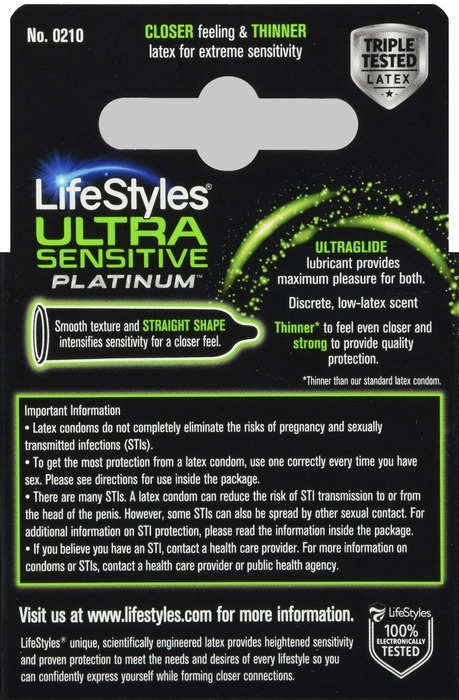 LIFESTYLES ULTR SENSTV PLATNM CONDOM 3CT