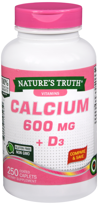 CALCIUM 600MG +D3 CAPLET 250CT NAT TRU