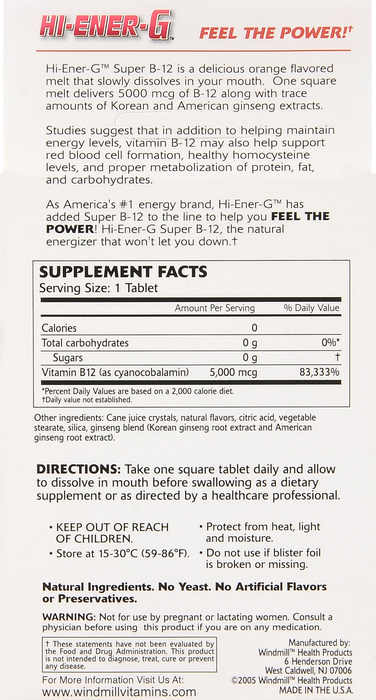 HI-ENER-G VIT B-12 5000MG TABLET 30CT