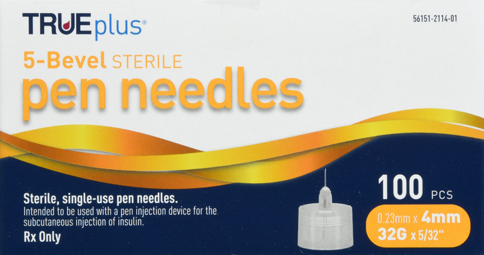 TRUEplus 5-Bevel Pen Needles 32Gx4mm 100ct