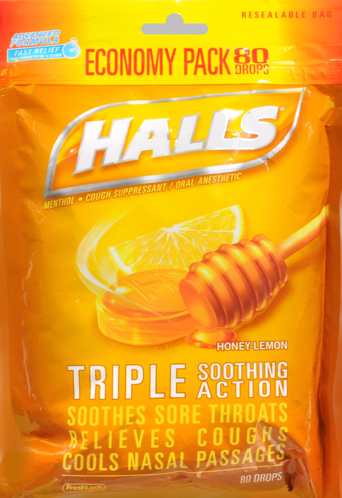 HALLS BAG HONEY LEMON 80CT