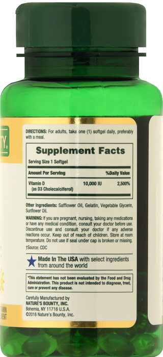 Nature's Bounty Vitamin D-3 10000IU Softgel 72ct