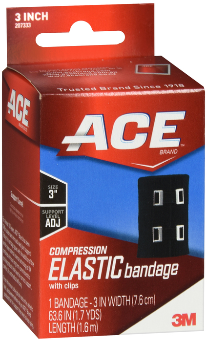 ACE 3 Inch Compression Bandage Black with Clips 1ct