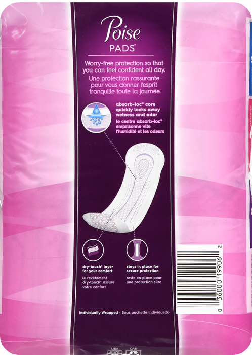 Poise Long Length Light Absorbency Female Incontinent Pad 24ct