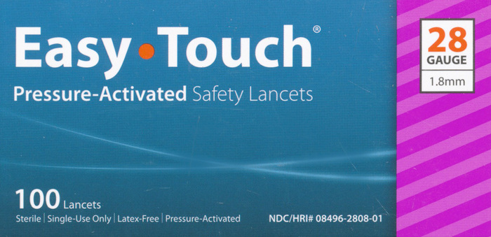 Easy Touch Safety Lancets Pressure Activated 28G 100ct