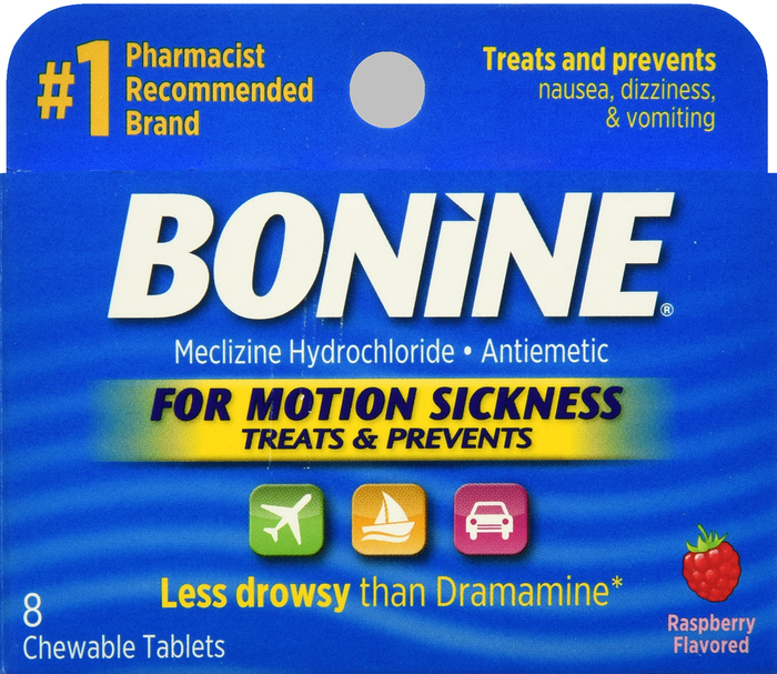 Bonine for Motion Sickness Raspberry Chewable Tablets 8ct