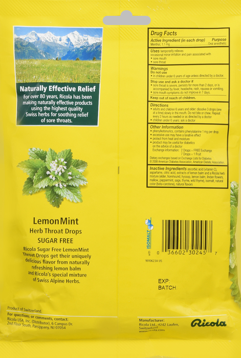 Ricola Bag Family S/F Lemon Mint Drops 45ct