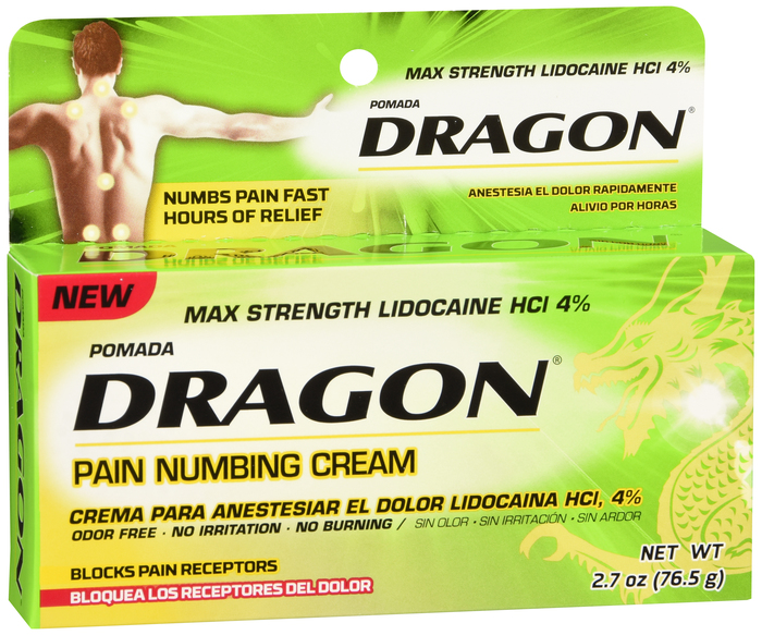 DRAGON PAIN RELIF LIDOCAINE 4% CRM 2.7OZ