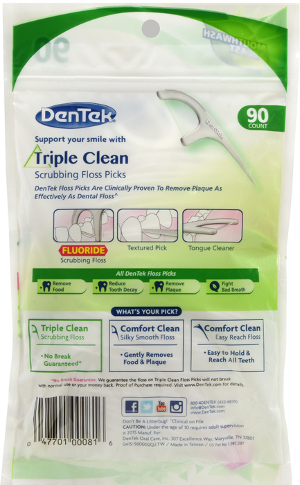 DenTek Triple Clean Floss Picks Mouthwash 90ct