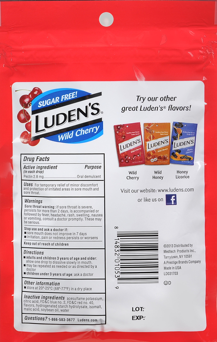 Luden's Throat Drops Sugar Free Cherry 25ct