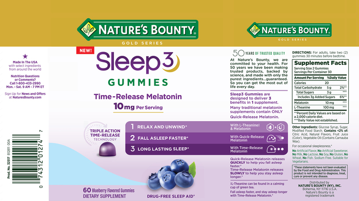 Nature's Bounty Sleep3 Time-Release Melatonin 10mg Gummies 60ct